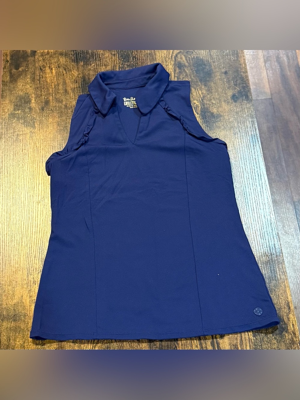 Lilly Pulitzer Luxletic Martina Polo XS True Navy Ruffle Sleeveless Golf UPF 50+